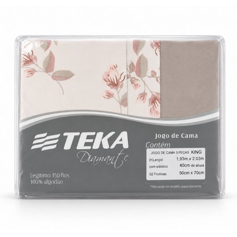 Jogo de lençol casal TEKA ORIGINAL 100% ALGODÃO (LINHA DIAMANTE 150 FIOS) 1 lençol elastico + 2 fronhas