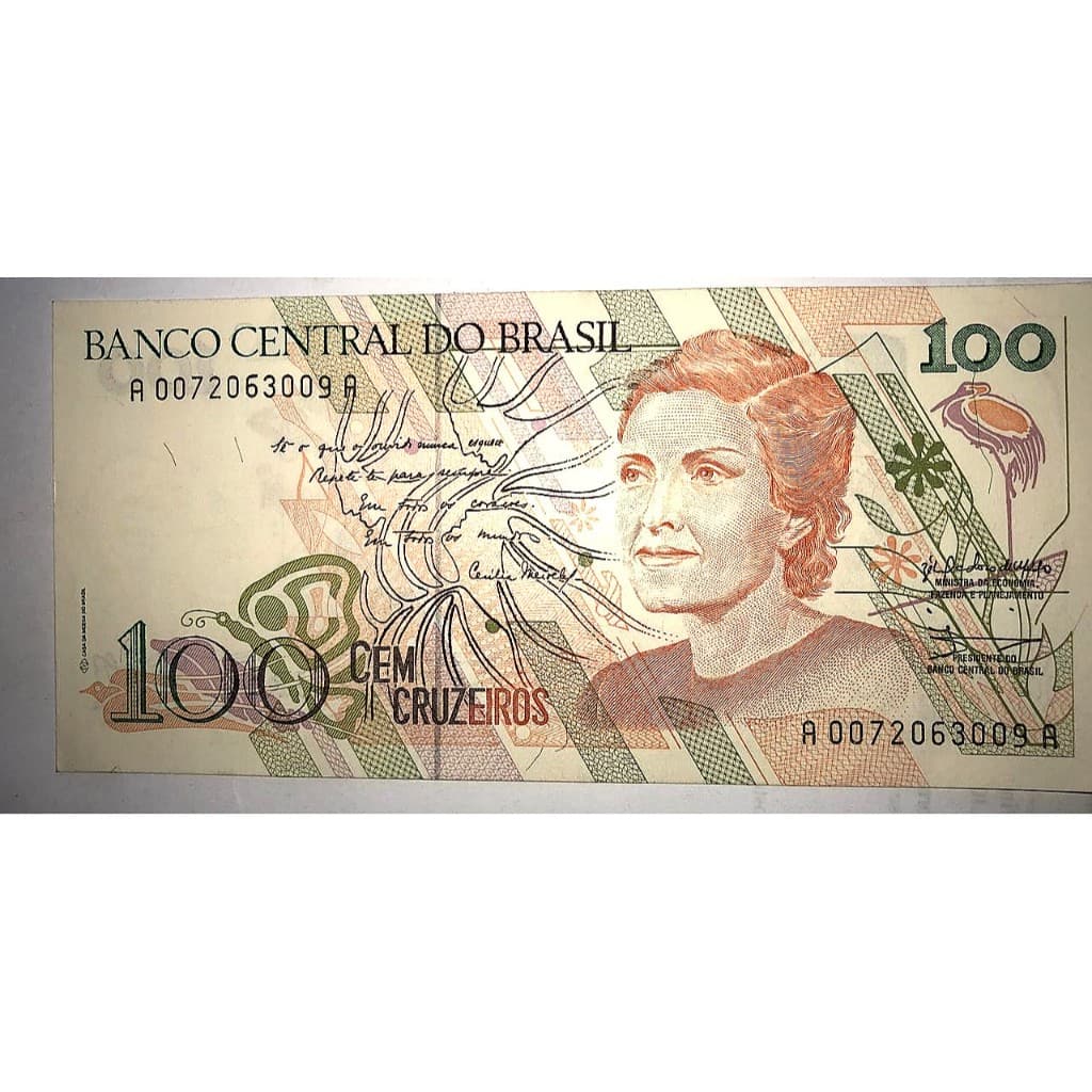 Nota Antiga 100 Cruzeiros Cecília Meireles 1990 Original Cédula Brasileira