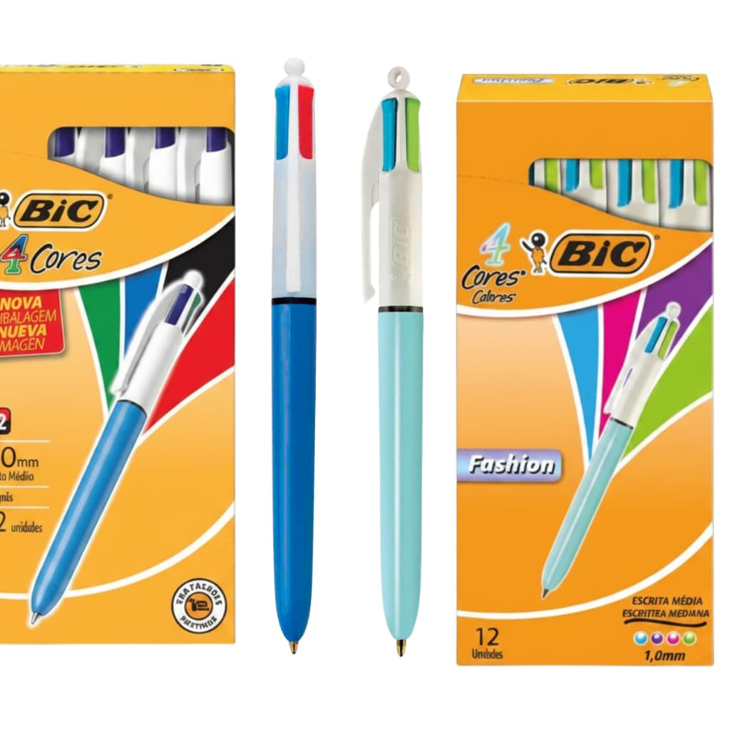 Kit 2 Canetas BIC 4 Cores 1.0mm – Clássica + Colorida | 8 Cores