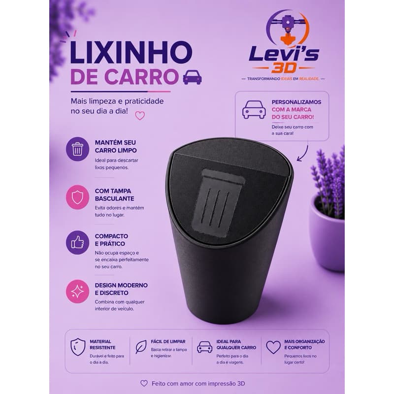 🗑️ Lixeira Porta-Lixo para Carro – Impressão 3D