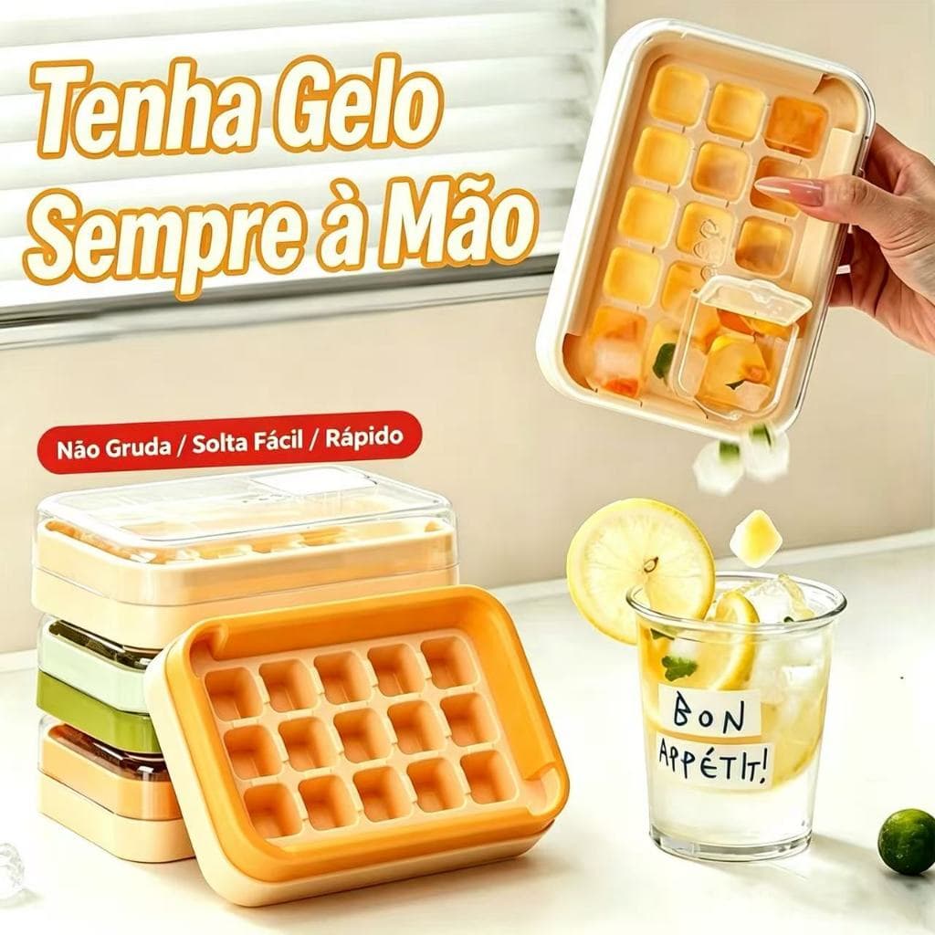 Forma De Gelo Silicone Forma de Gelo em Silicone com Tampa - Fácil de Limpar, Espaçador de Gelos