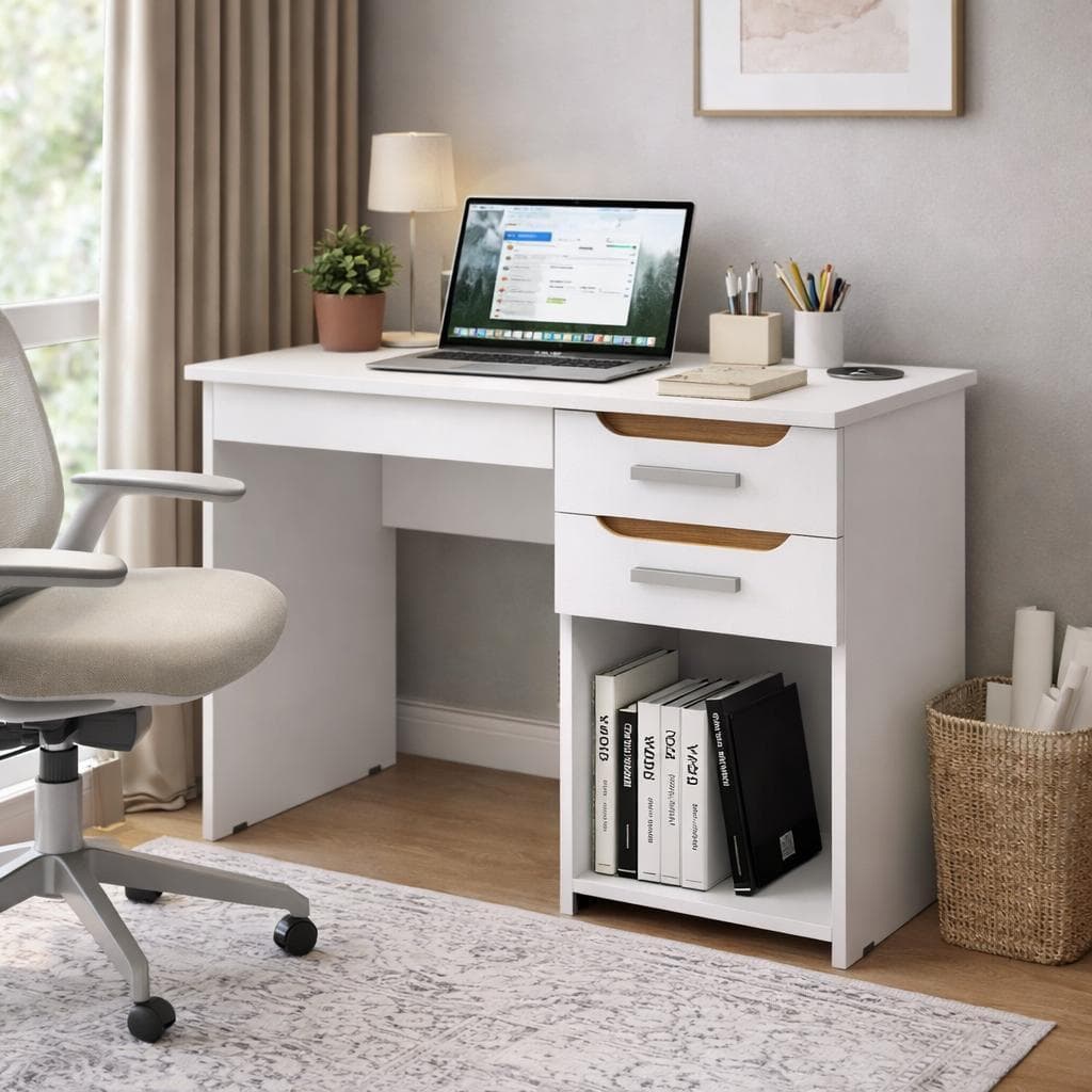 Escrivaninha Home Office Apoio 2 Gavetas Gamer Mesa Multiuso Branco