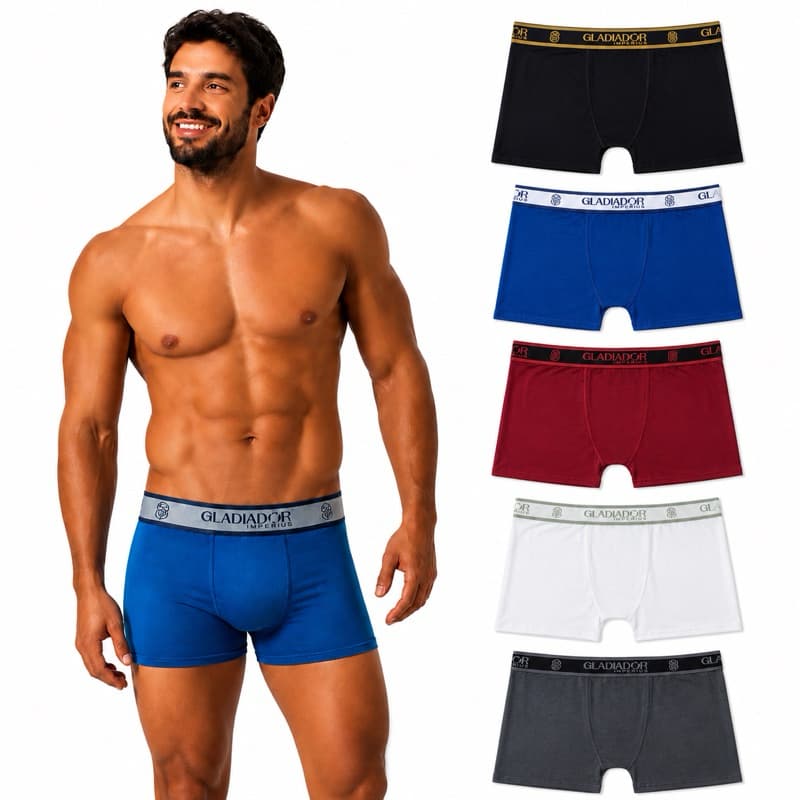 Kit 5 Cuecas Boxer Box Gladiador Cueca Box Adulto Microfibra Premium