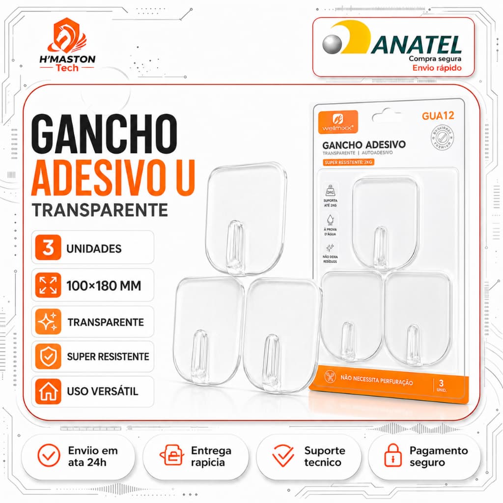 H'Maston GUA12 Gancho De Parede Adesivo Gancho Adesivo Parede Ganchos 3 Unidades Gancho Autocolante Parede Gancho Parede