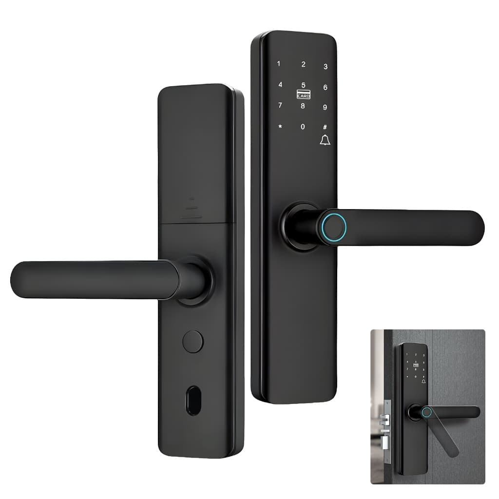 Fechadura Eletrônica Inteligente Lock Preta | Senha Biometria Digital Chave