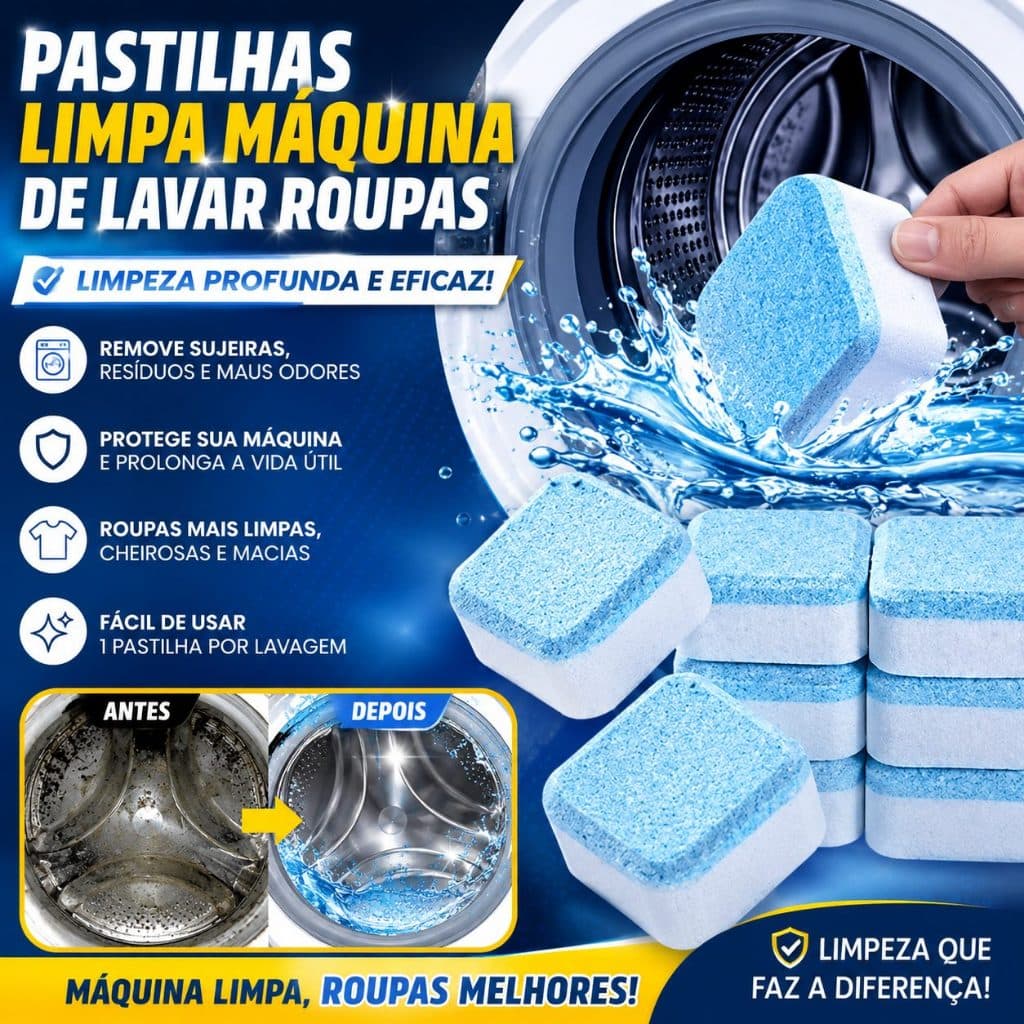 Pastilhas Limpa Máquina de Lavar Roupas Efervescentes Antibacterianas 12un