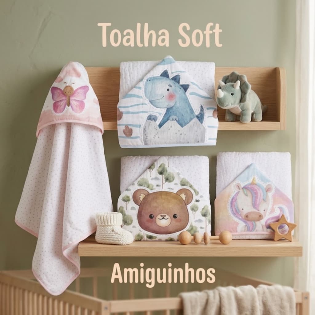 Toalha De Banho Fralda Soft Amiguinhos Com Capuz Para Bebê