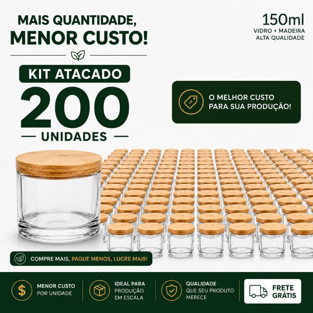 ATACADO 100x ou 200x Pote de Vidro com Tampa p/ Vela | Porta Vela Aromática | Velas Aromáticas