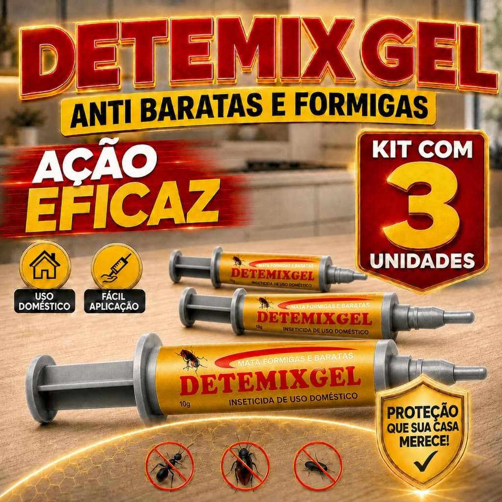 Kit 3 Inseticida Detemix Gel 10g Anti Formiga Caseiras Elimina Inseto Barata Praga