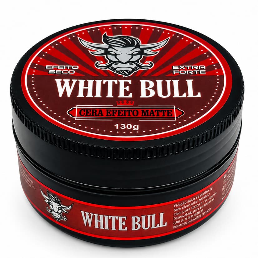 Pomada Cera Modeladora Matte 130g - White Bull | Efeito Seco Com Cera de Abelha e Sem Álcool