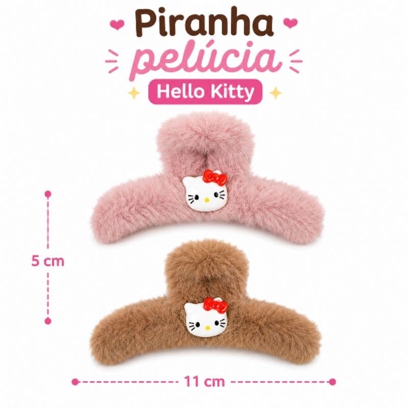Piranha de Cabelo Pelúcia Hello Kitty Grande Presilha Fofa Feminina 5 Cores