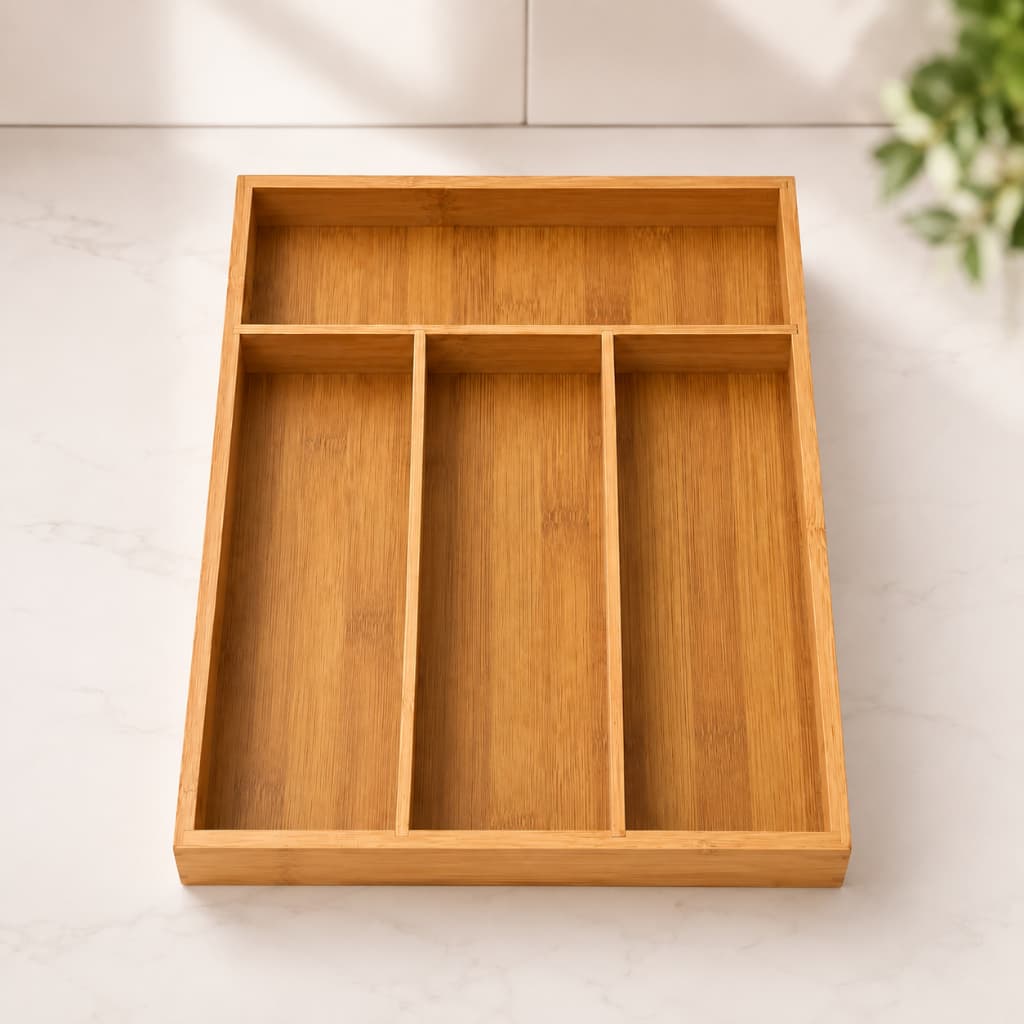 Porta Talheres Bambu Organizador Gaveta Cozinha 4 Divisórias