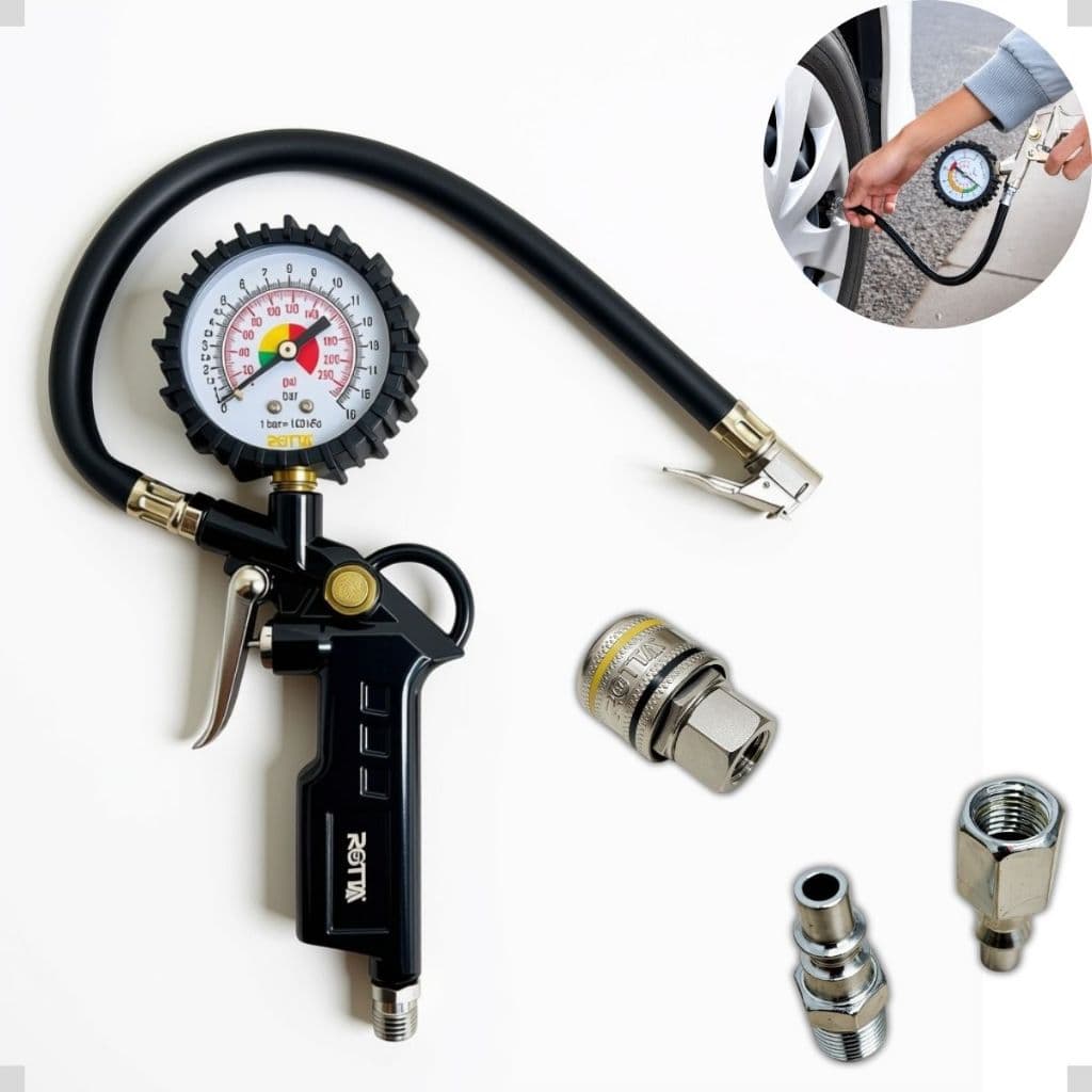 Kit Calibrador De Pneu Analógico Manômetro + Engates