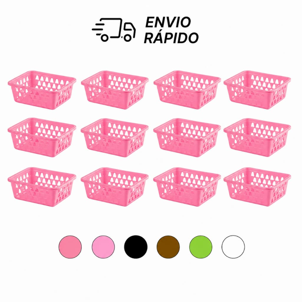 Kit ate 10 Cesto Organizador Pequeno 16x12x6cm Branco Transparente Rosa Azul Preto