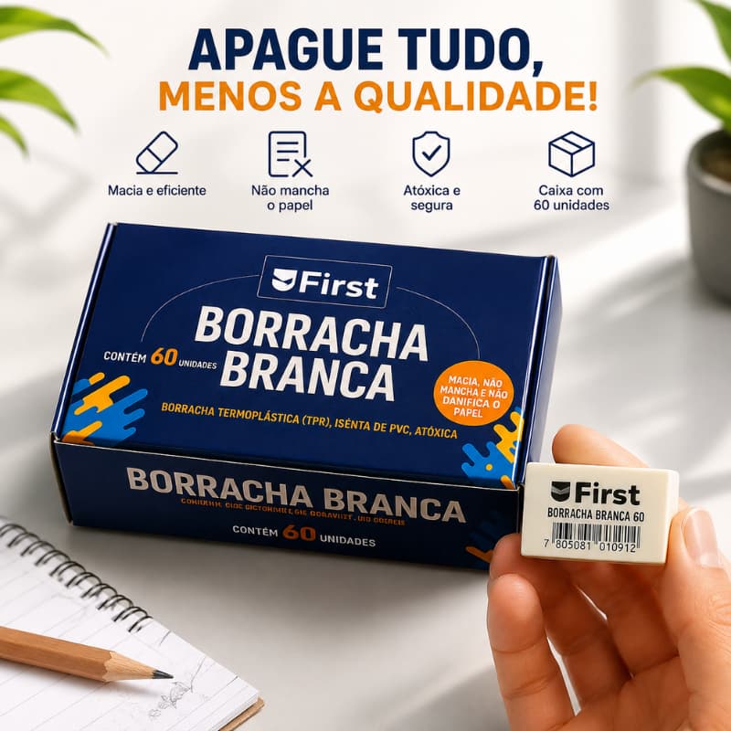Kit 60 Borrachas Brancas Escolar Apagador Lápis Desenho Material Escolar