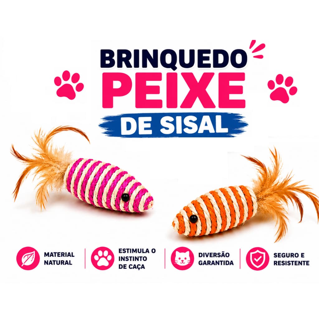 Brinquedo Peixe de Sisal com Pena para Gatos
