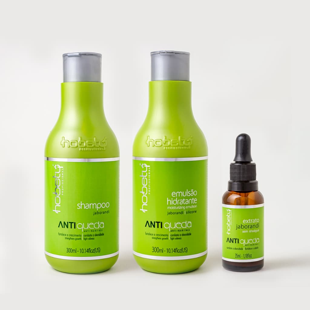 Kit Anti Queda Hobety Profissional Shampoo 300ml Emulsão 300g Extrato 35ml Fortalecimento Capilar