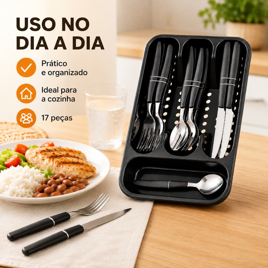 Kit Talheres 17 ou 25 Peças em Aço Inoxidável com Garfos Facas e Colheres para Cozinha Mesa