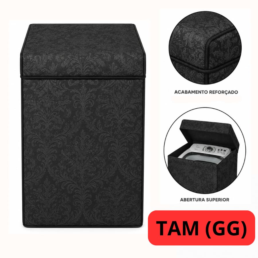 Capa Máquina de Lavar Preta 18kg Impermeável Flanelada Reforçada Tamanho GG