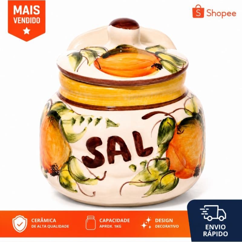 Saleiro com Tampa Em Cerâmica Organizador Cozinha