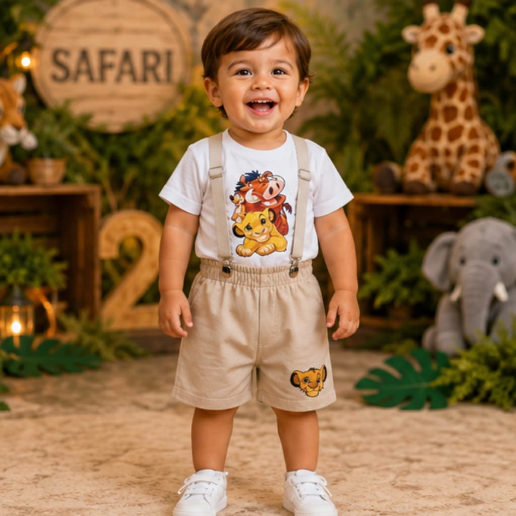 CONJUNTO ROUPA SIMBA, REI LEÃO PARA MENINOS MESVERSÁRIO