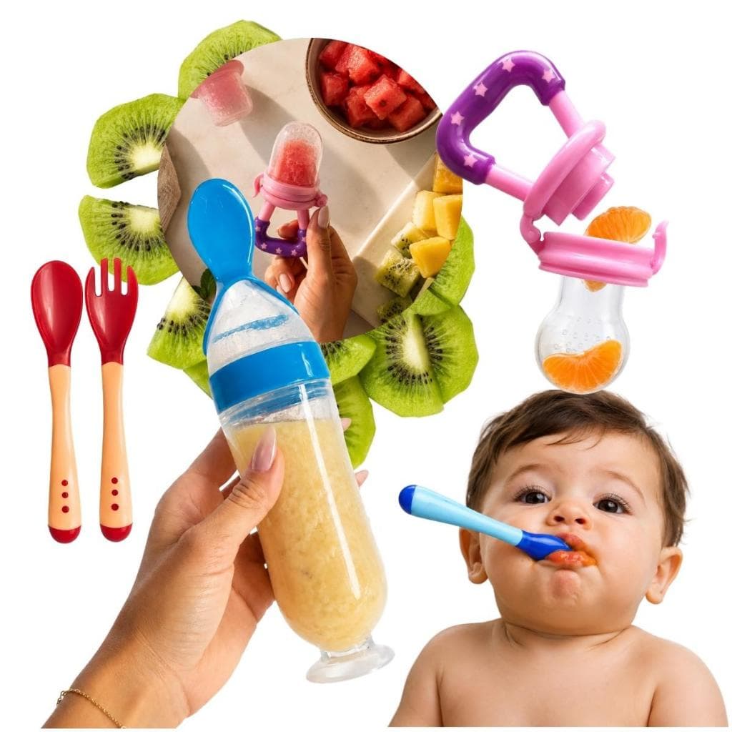 Chupeta de Silicone + Colher Dosadora + Talher Termossensível Kit Alimentação do Bebê