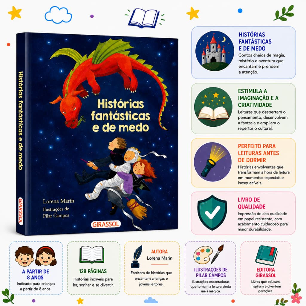Histórias Fantásticas e de Medo | Livro Infantil de Fantasia e Mistério | Lorena Marín | Girassol | 8+ Anos