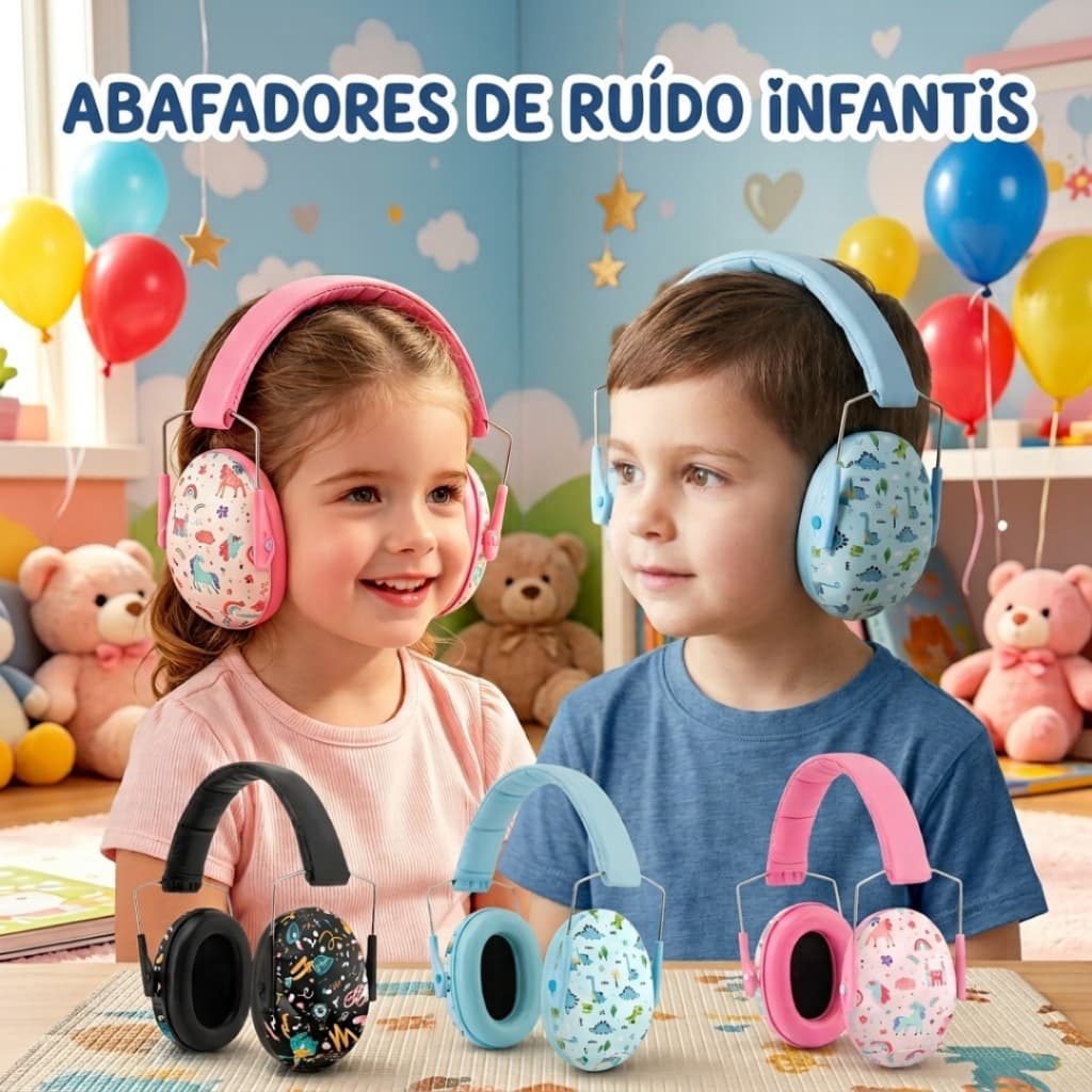 Abafador de Ruído Infantil Ajustável UltraMax ULT-2025 Protetor Auricular Estampado Dinossauro Unicórnio 25dB