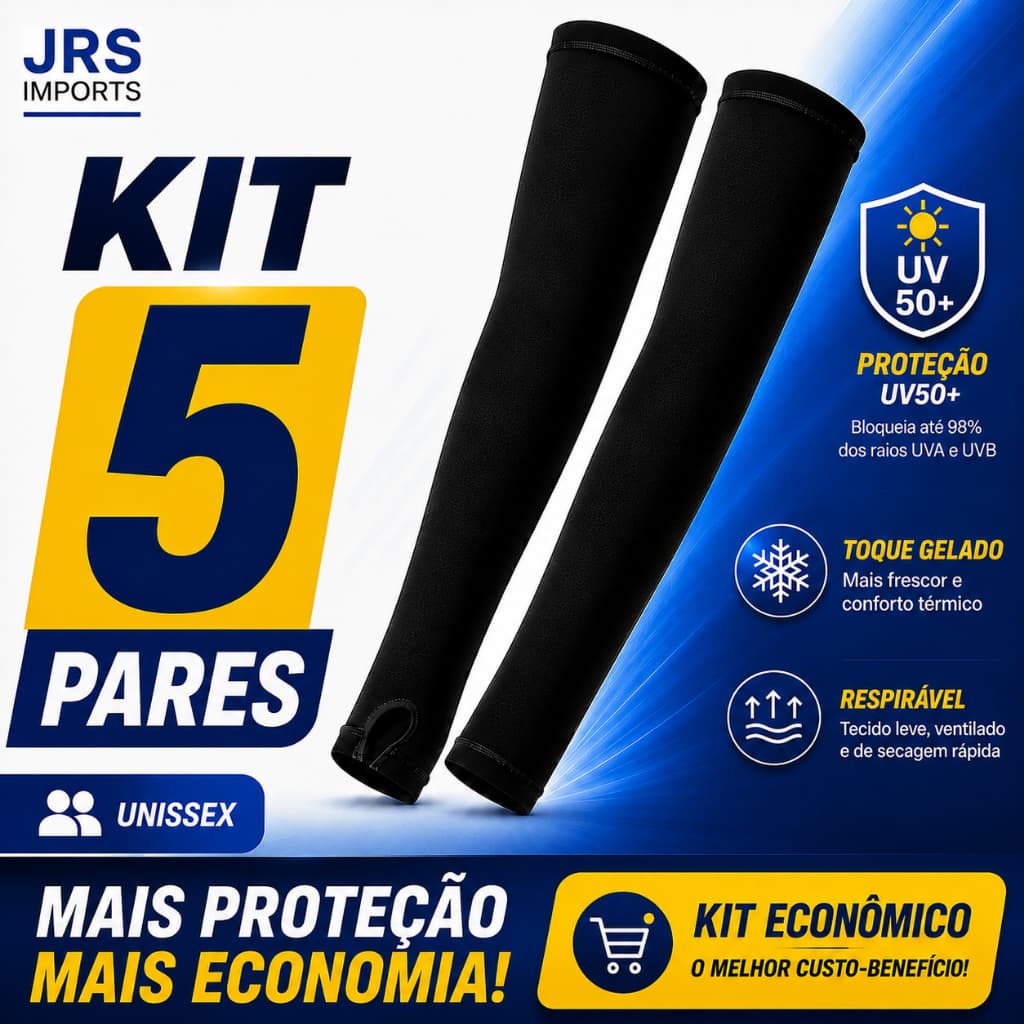 Kit 5 Pares Manguito UV50+ Proteção Solar Unissex Toque Gelado Respirável Corrida Moto Bike Pesca Trilha Proteção Total