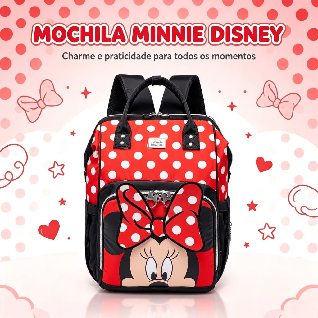 Mochila Bolsa Maternidade Minnie Mouse Porta Mamadeira Menina Menino Disney