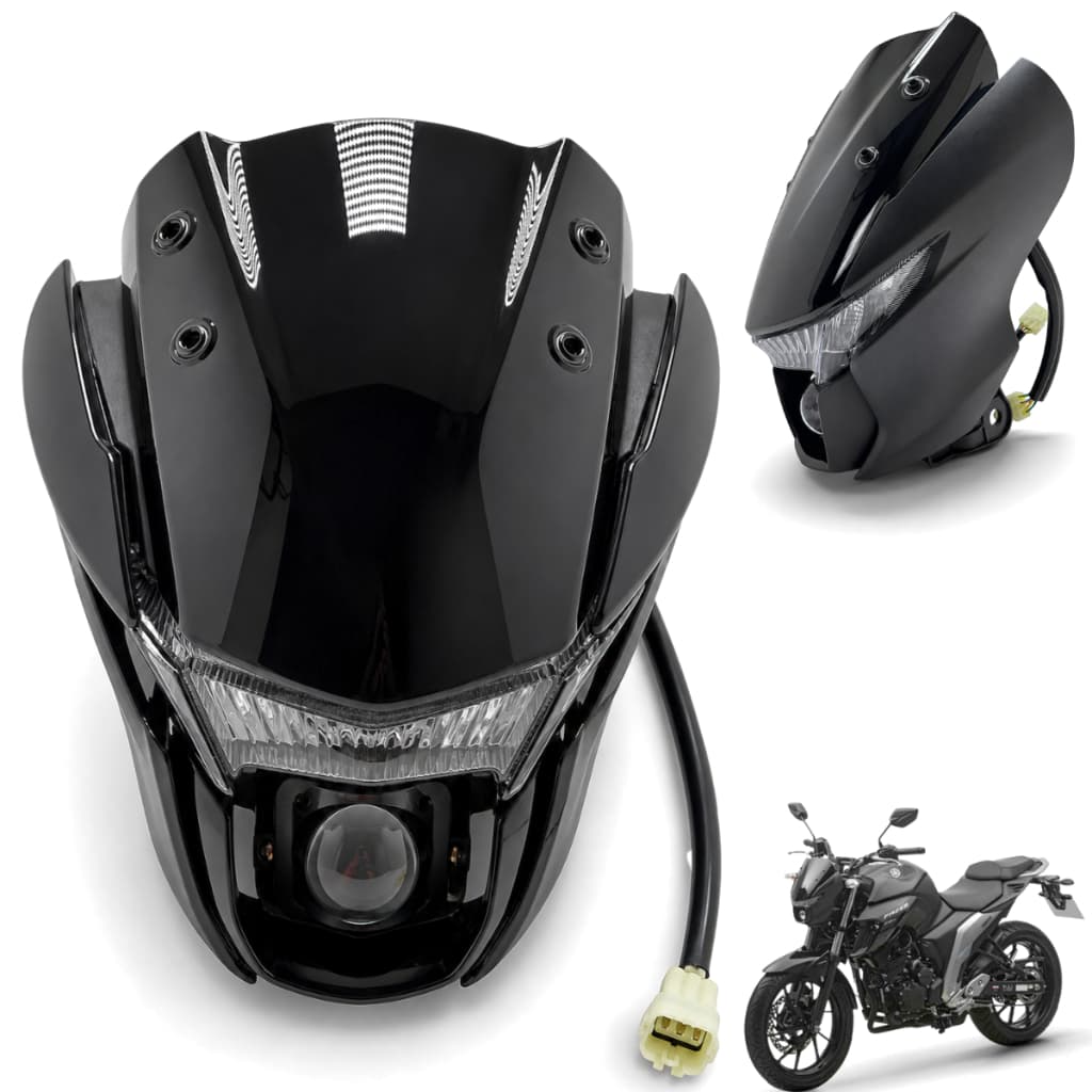 Bloco Optico Farol Completo FZ 25 2022 a 2026 Bananinha Preta Fosca