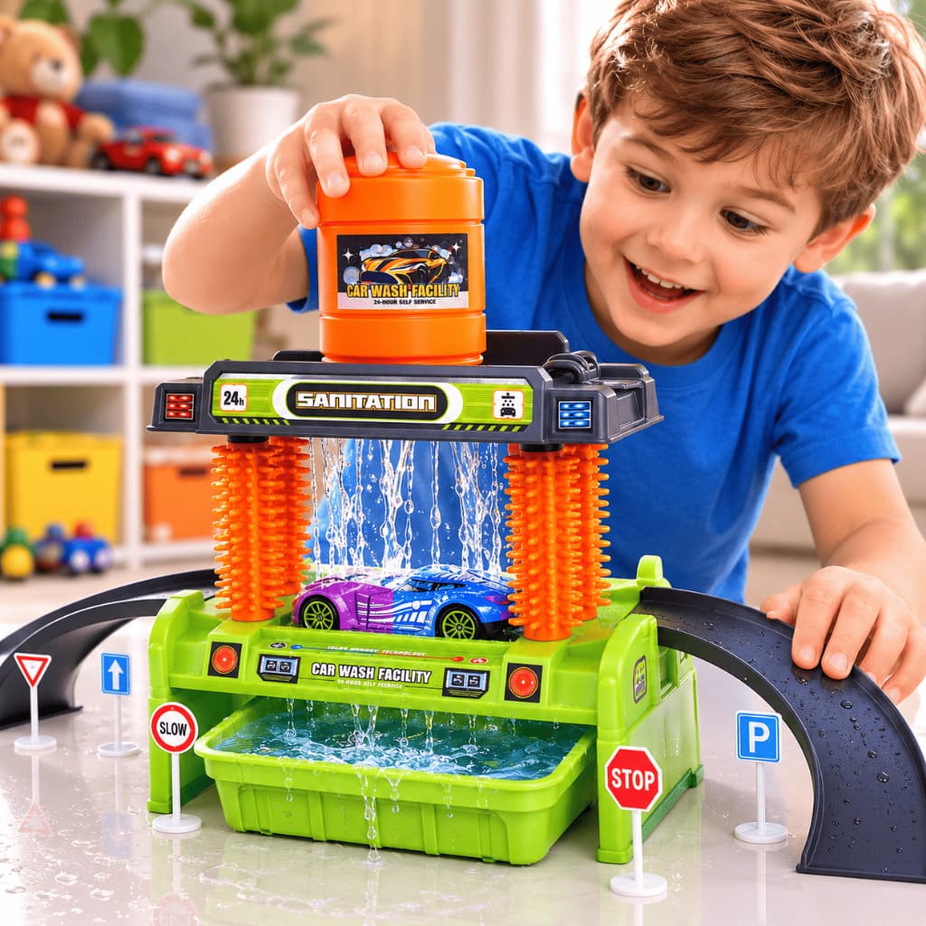 B4K Pista de Carrinho Infantil Lava Carro Muda de Cor Compatível Hot Wheels Brinquedo Desenvolvimento Coordenação M