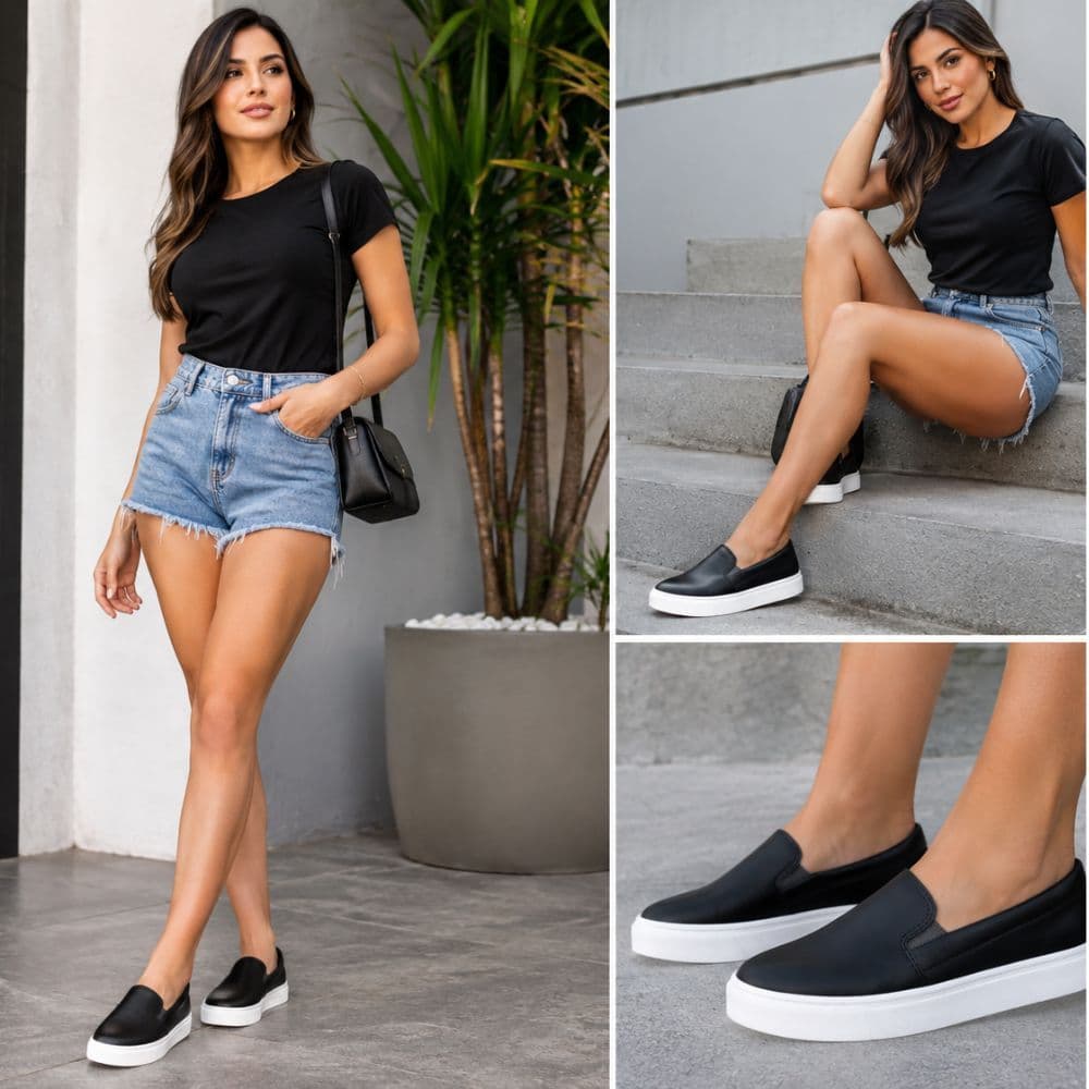 Tênis Feminino Casual Snapshoes Slip On Calce Fácil Iate dia a dia
