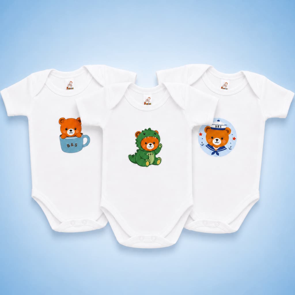 Body Bebê Branco Estampado Manga Curta Suedine 100% Algodão com Botões Entrepernas