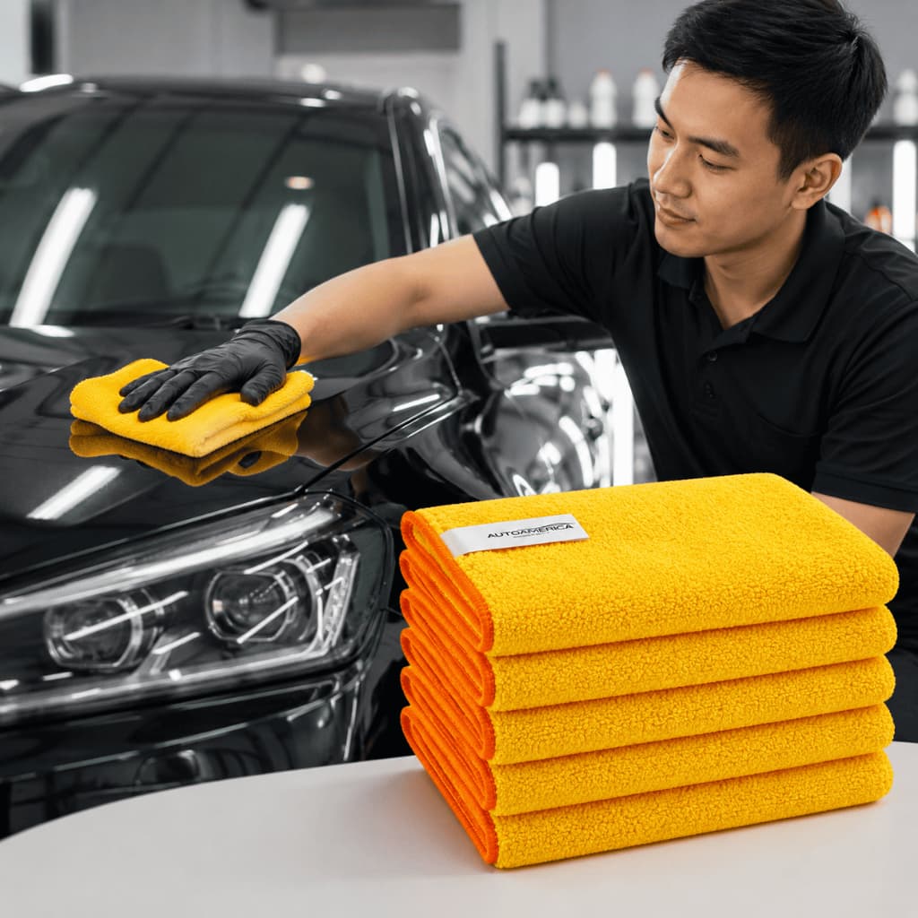 Kit 5 Panos Microfibra Automotiva Autoamerica 40x60cm 350GSM Amarelo Cera Secagem Vidros