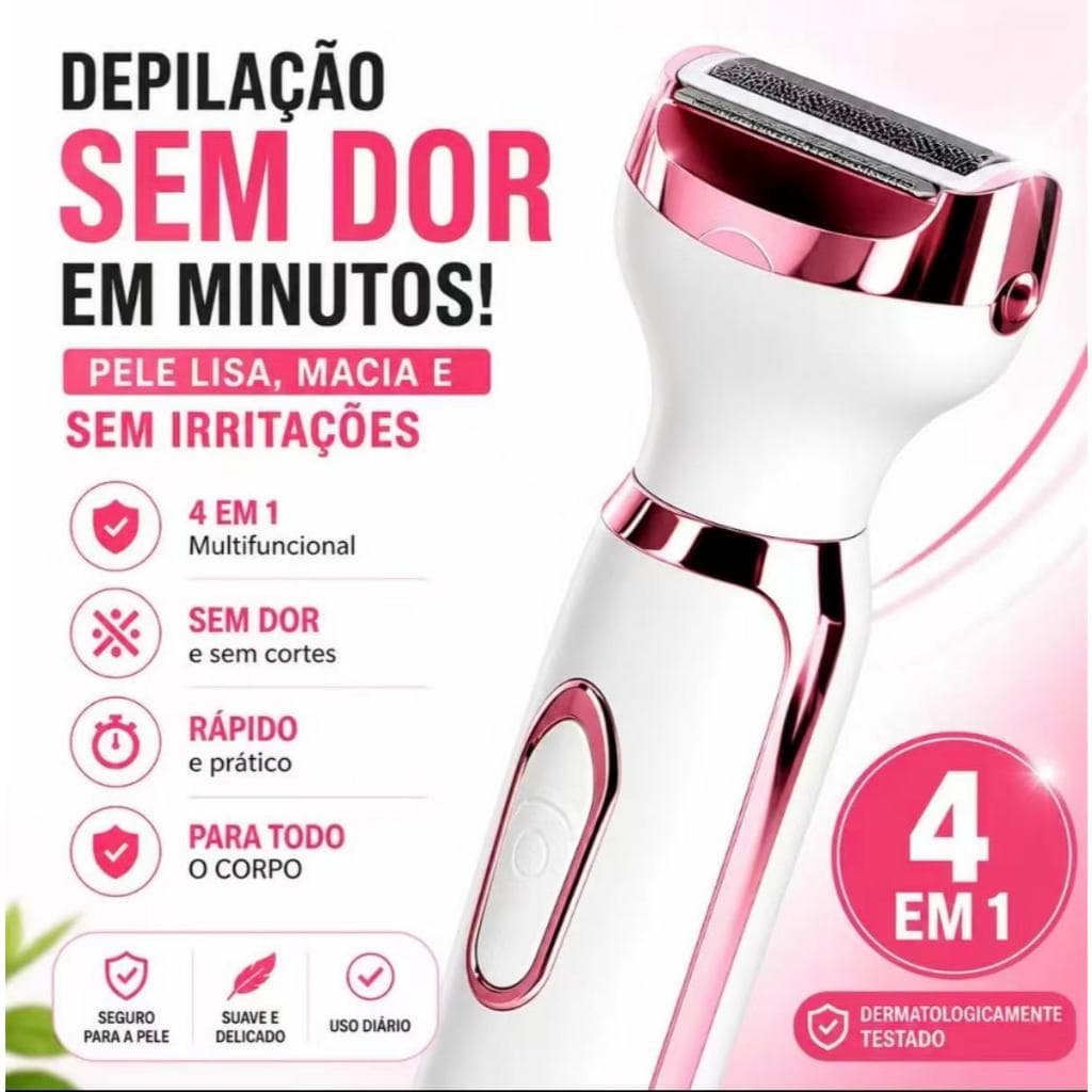 Barbeador Elétrico Feminino 4 em 1 Recarregável, Kit de Aparição para Rosto, Nariz, Pernas e Axilas, Máquina de Barbear