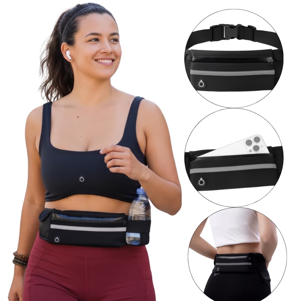 Pochete Slim Esportiva Unissex com Cinta Ajustável e Segurança Porta Celular Chaves Fone