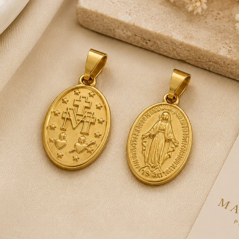 Medalha Milagrosa Nossa Senhora das Graças Aço Inox Ouro 18k