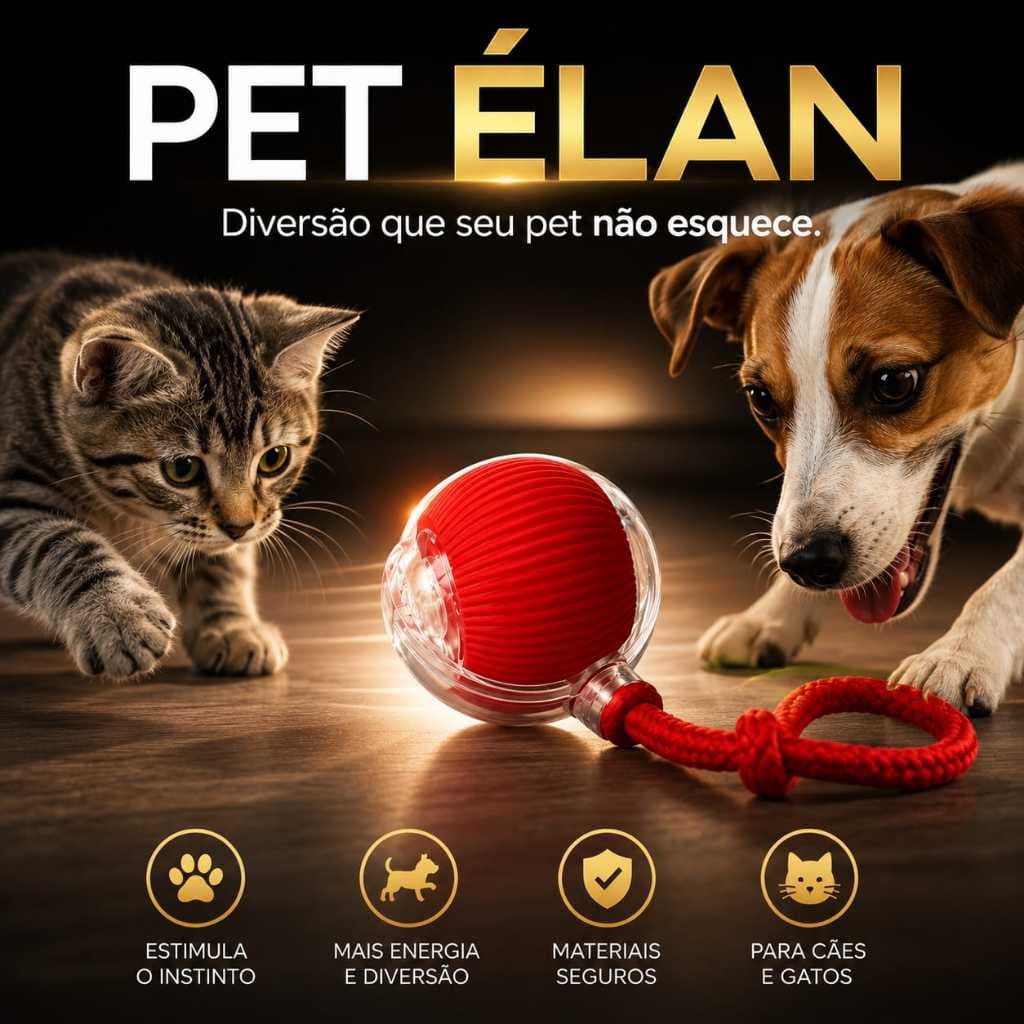 Bola Interativa Pet Élan para Cães e Gatos | Brinquedo Inteligente Recarregável  com Corda