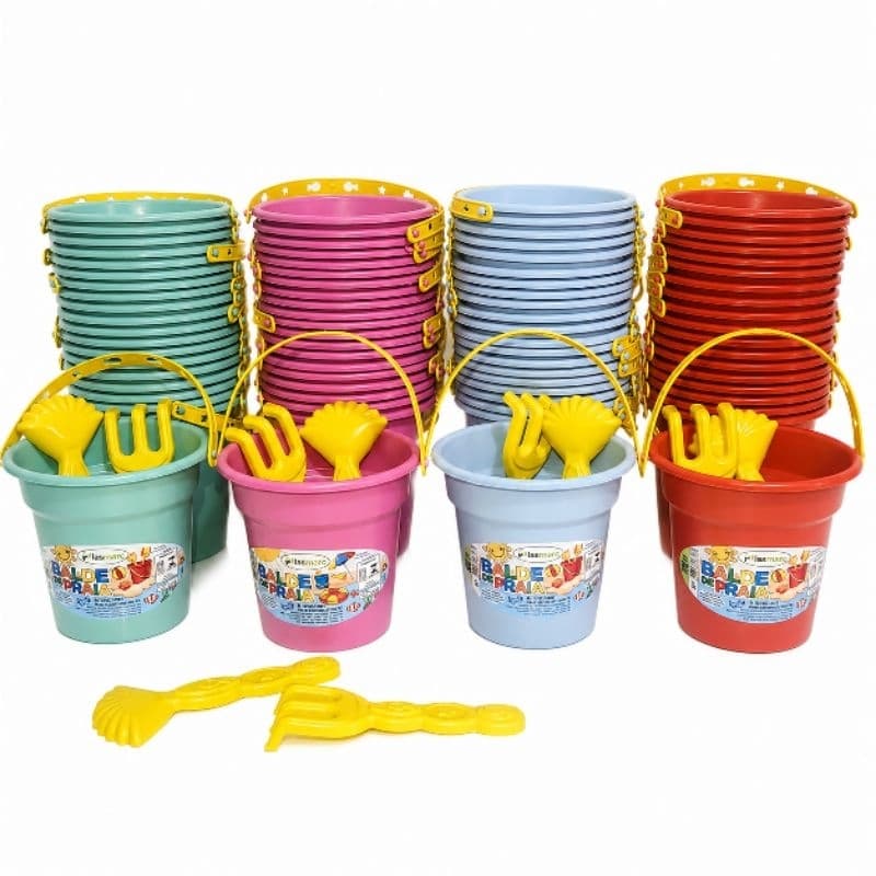 Kit 2 Baldinhos de Praia com Acessórios Pazinha, Rastelo Brinquedo Lembrancinha Festa Aniversário Temáticas