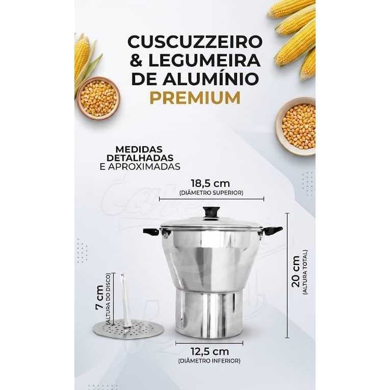 Cuscuzeira de Alumínio Nº 18 – Panela para Cuscuz Tampa Panela Cuscuz Reforçada