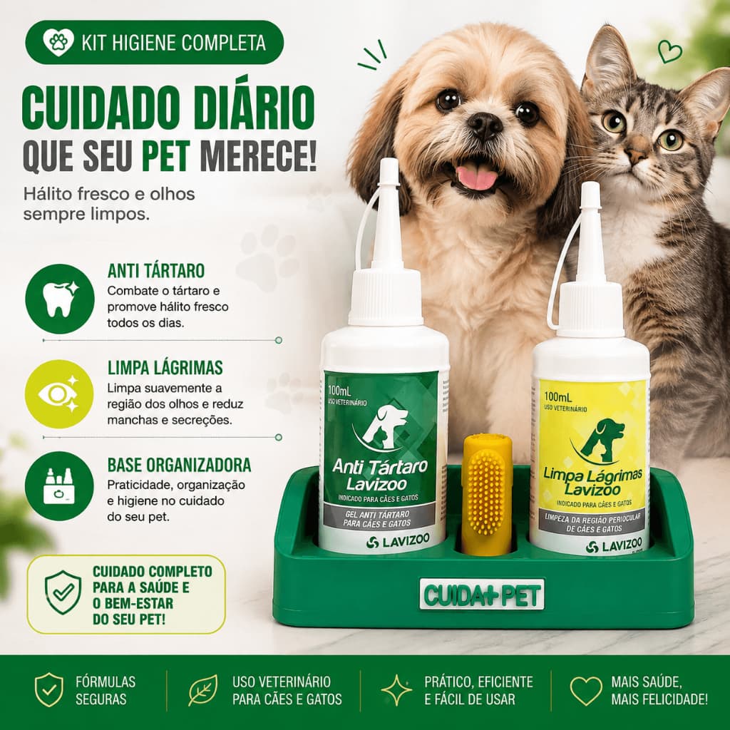 Kit 01 Anti Tártaro Cachorro 01 Limpa Lágrimas Lavizoo 01 Dedeira