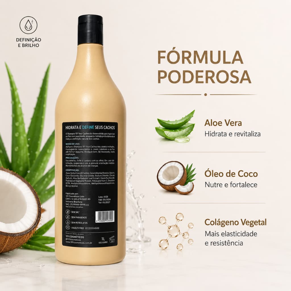 SHAMPOO HIDRATANTE PARA CABELOS  CACHEADOS - YOUR CACHOS 1L DANDAS - USO DIARIO