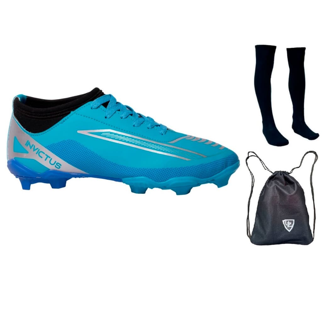 Chuteira Futebol Campo Invictus Cano Médio Leve Uzze Sport + Meião + Mochila Saco