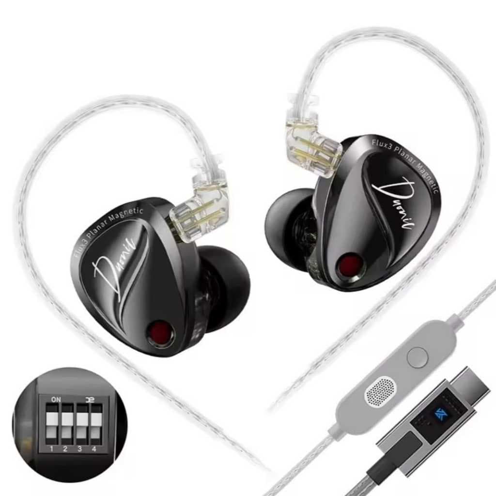 Fone Inear Kz Duonic Cabo tipo C, com microfone + Switches  de Eq (gamer, Retorno, Dj, Show)