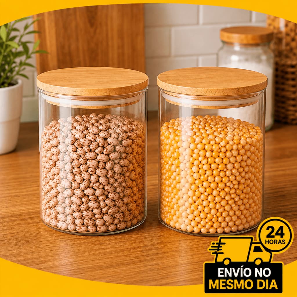 Kit 2 Potes Hermético de Vidro 1400ml 1/2/ Unds Quadrado com Tampa Bambu Vedação Porta Mantimentos Envio Imeadiato