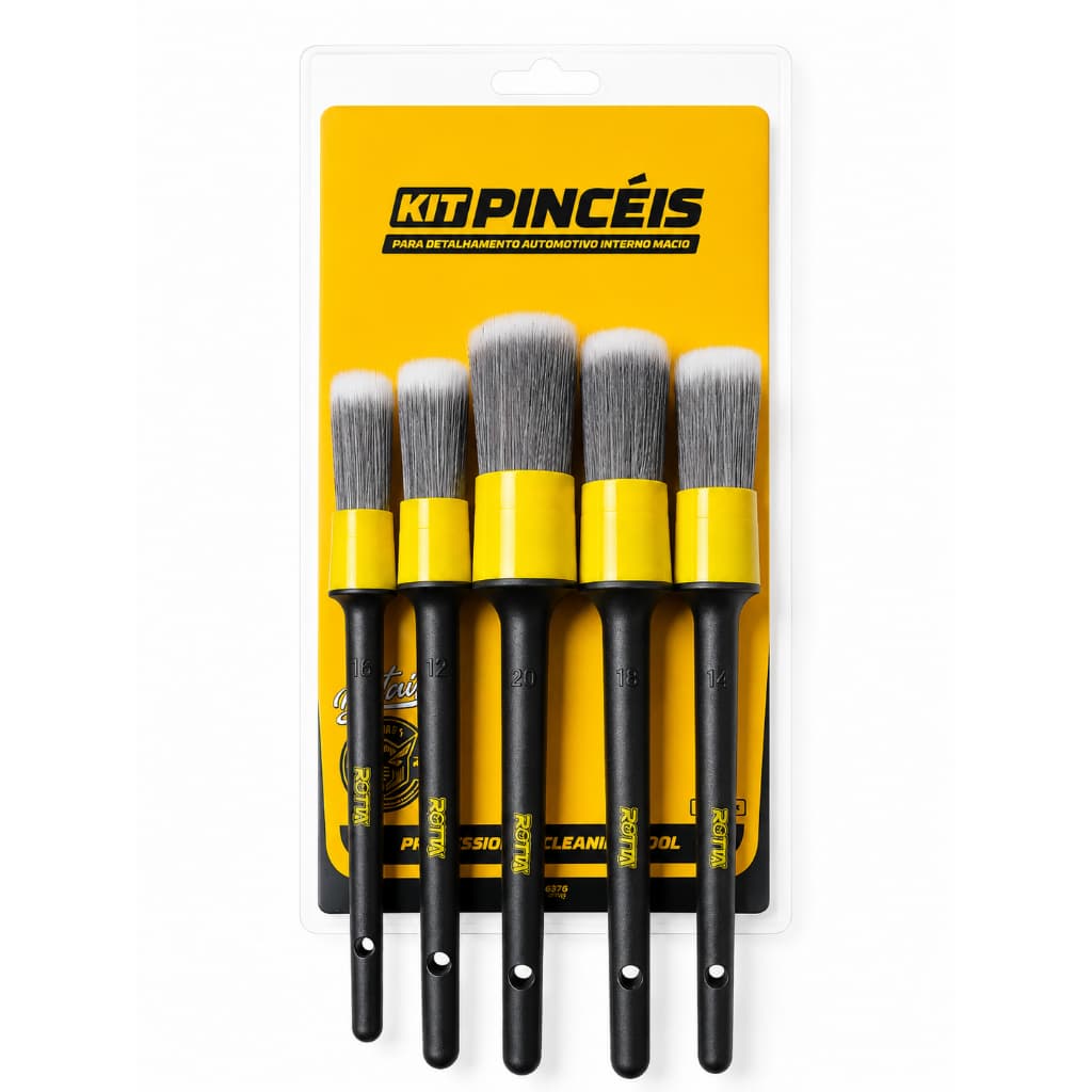 Kit 5 Pincéis Detalhamento Automotivo Cerda Macia Limpeza Interna Painel Black Piano Rotta