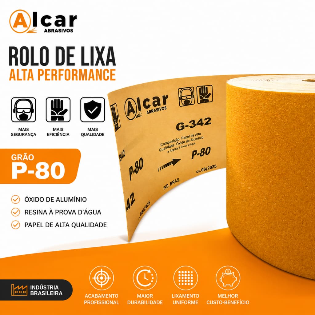 Lixa Amarela Rolo 5 Metros Grão 80 Madeira Ferro Massa 115 mm