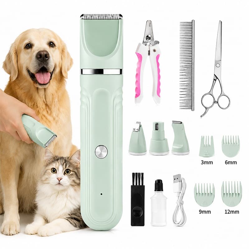 Máquina de Tosa Pet 4 em 1 Sem Fio Recarregável para Cães e Gatos Aparador de Pelos
