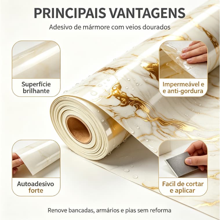 Modelos Adesivo Mármore para Cozinha  Dourado Autoadesivo Impermeável Renovação de Bancadas Armários e Pias